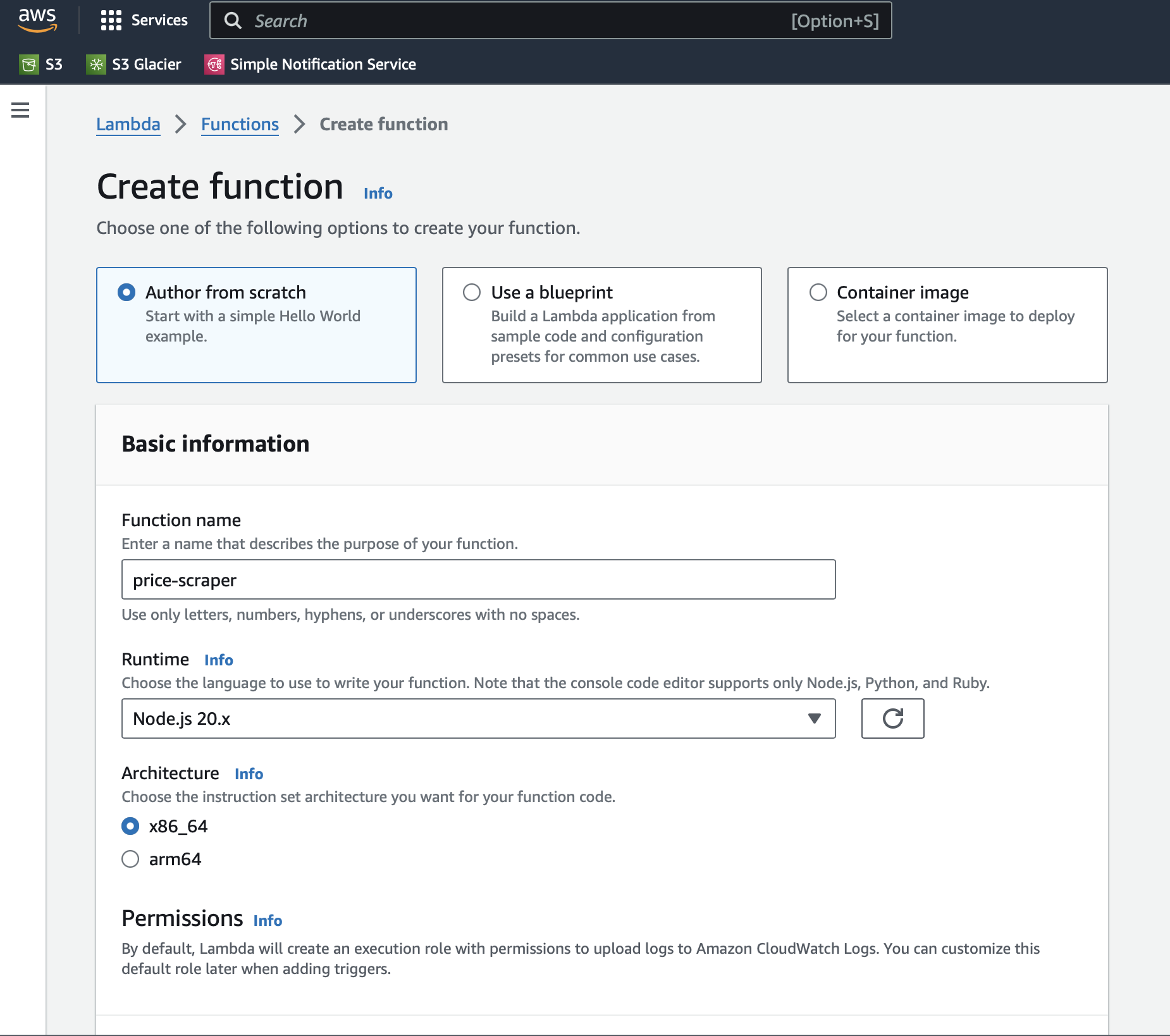 create-lambda-function-page